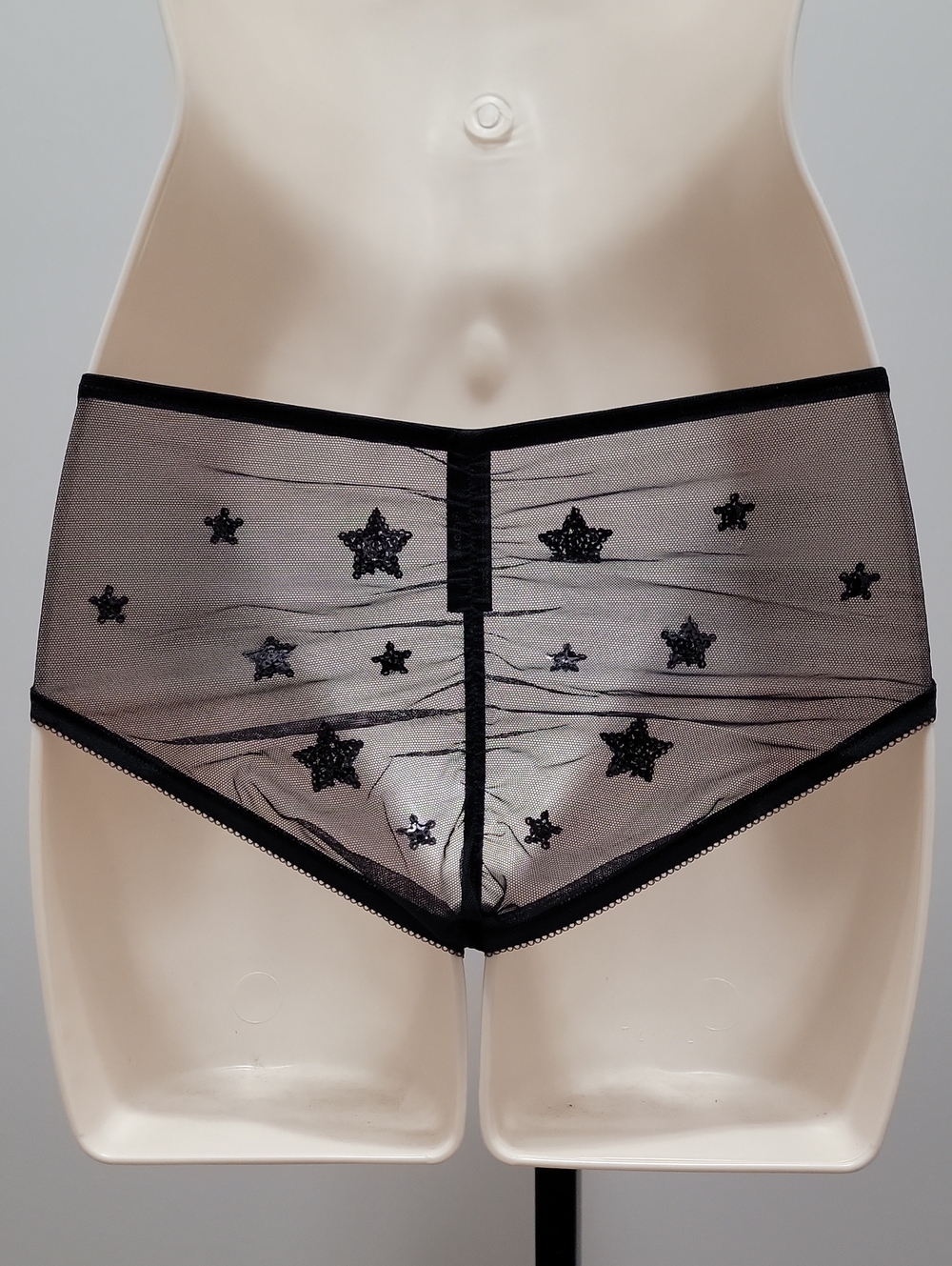 VTG 2013 Victoria's Secret Black Sequin Star Mesh Ruched Hiphugger S